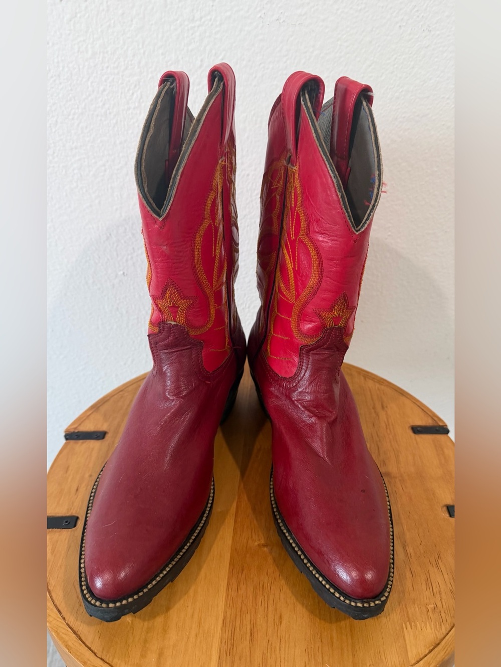Vintage red leather women boots